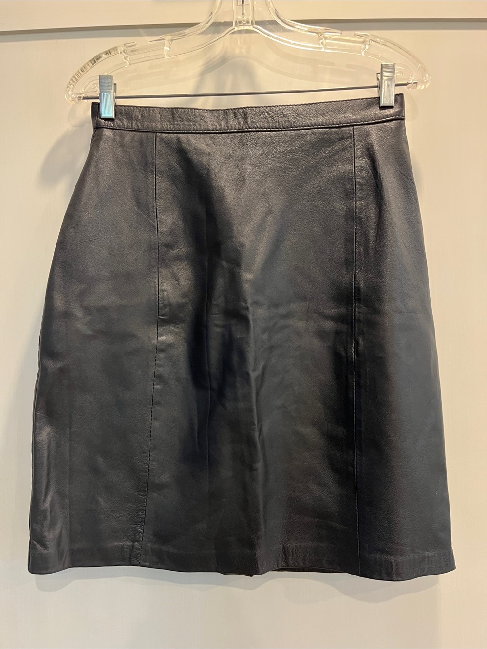 Vintage Women's Black Leather Pencil Style Mini Skirt